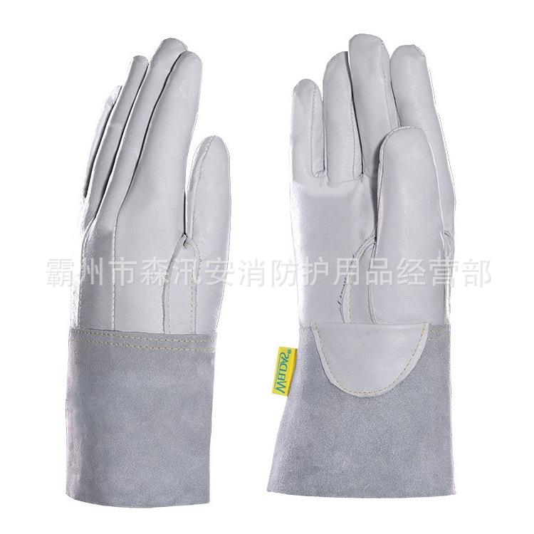 上等牛皮中袖筒款隔热手套长加冻工业VHF防护手防套焊接青电焊手
