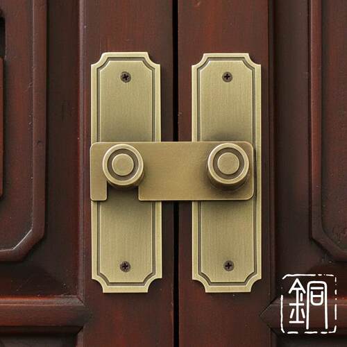 纯铜门搭扣中式仿古木门锁扣家用推拉门锁插销全铜锁鼻挂锁门栓
