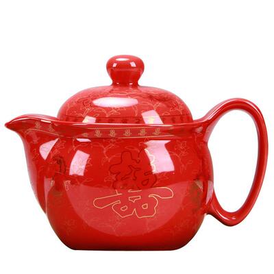 红色结婚陶瓷茶壶敬老人水壶茶杯茶碗婚庆婚宴礼品茶具单壶盖碗
