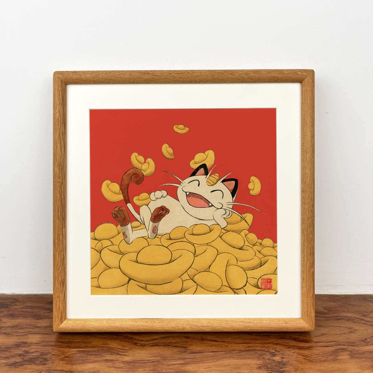 十二秋中国风宝可梦喵喵招财进宝桌面摆台实木相框装饰挂画,家居饰品,桌面摆台画,淘宝优惠券,粉丝福利购,淘宝优惠卷
