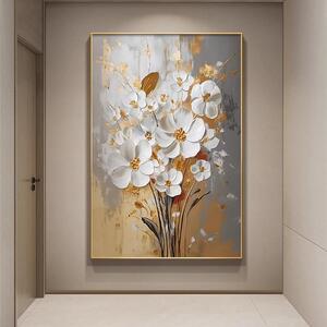 《雅卉花颂》金箔花卉手绘油画大芬村玄关挂画现代轻奢肌理壁画