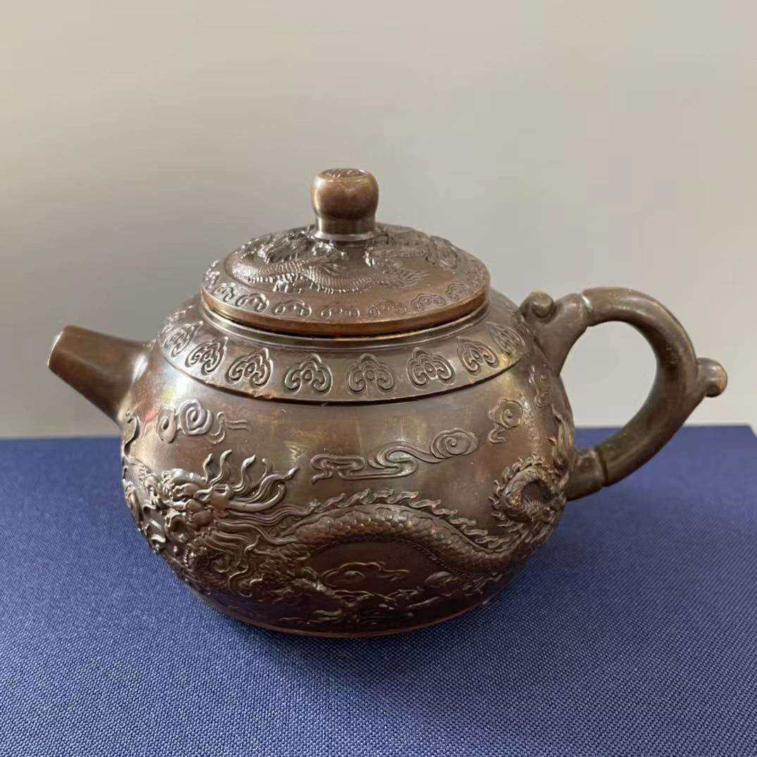 复古铜龙凤茶壶龙凤呈祥茶壶酒壶铜壶龙飞凤舞酒壶铜壶家居摆件