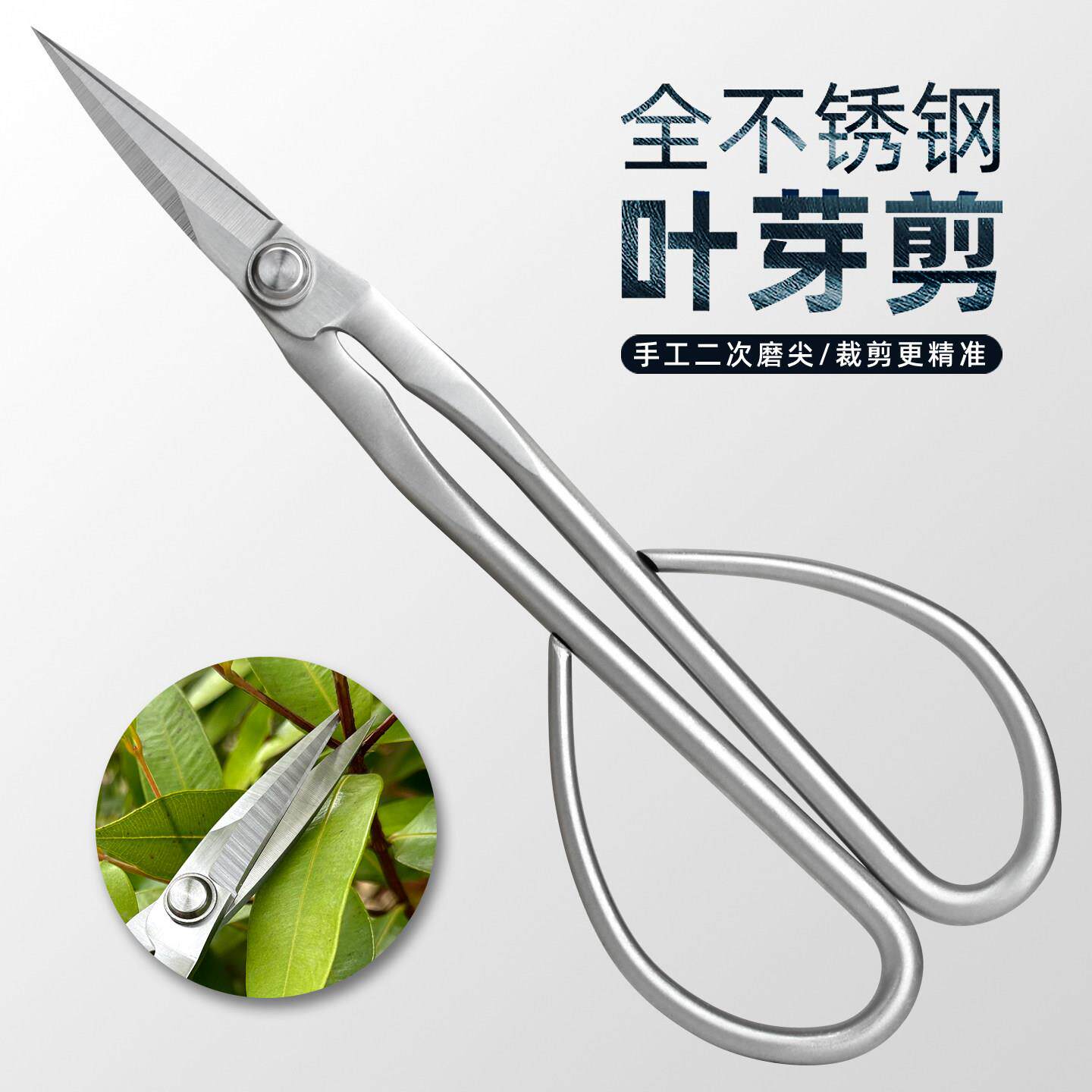 全不锈钢园艺剪叶芽剪嫩芽剪刀插花盆景枝叶剪修枝小枝剪加厚长杆