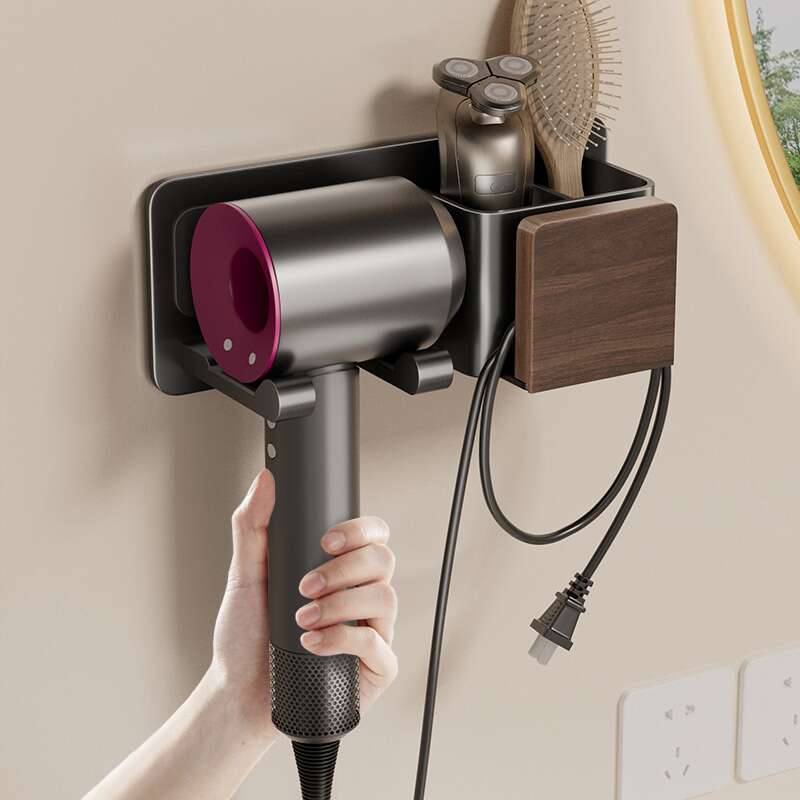 机筒吹风机电吹风打孔风家用免卫生间架放置壁挂置胡桃木挂架架物