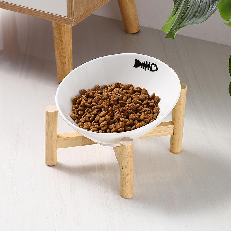 木架陶瓷猫碗斜口高脚狗碗保护颈椎不黑下巴宠物碗食盆喝水碗单碗