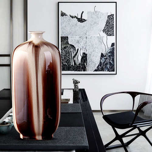 家居轻窑变桌面瓶陶瓷器创意奢插花景德镇复古装饰品摆件客厅小花