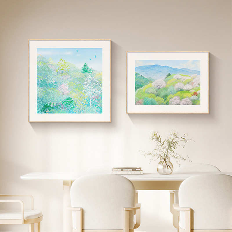 奶油风治愈系风景画温馨卧室床头装饰画组合日式餐厅挂画客厅壁画图片