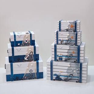 地中海家居装饰品收纳箱海洋实木箱子木盒子橱窗布置酒吧道具摆件