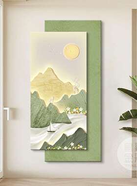 奶油风F997JM8T玄关装正饰画日照金山入户对门灯挂画led水叠加玄