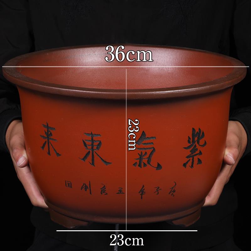 宜兴紫花盆大绿号紫气东来萝盆花大口径种树砂特大号陶瓷花盆之满