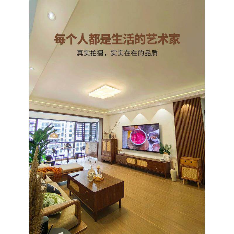 复古简约藤编电视柜中式北欧小户型实木框客厅家用茶几电视柜组合