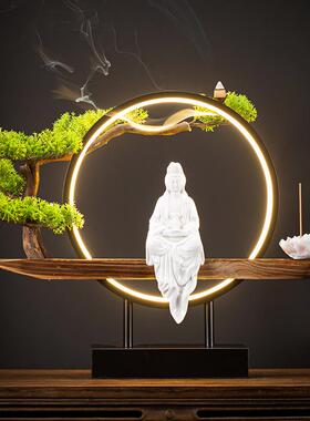 正品音菩萨佛像家用南观音像陶瓷摆 件客厅高级感电观海视柜灯圈