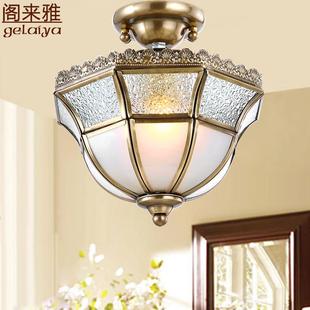 美式 人体感应入户客厅玄关灯全铜灯具 过道走廊灯阳台小吸顶灯欧式