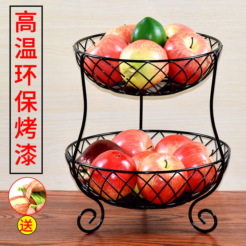 网红双层水果盘客厅家用创意果篮零食茶几糖果盘铁艺北欧风水果篮