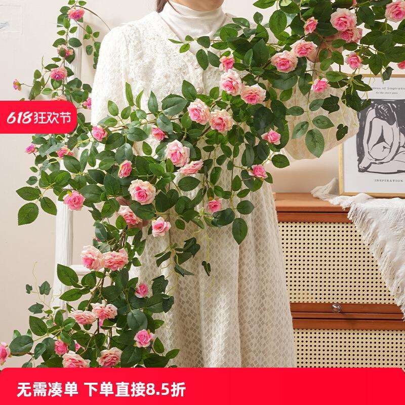 仿真月季花藤条玫瑰花藤蔓假蔷薇花店铺造景庭院装饰管道遮挡假花