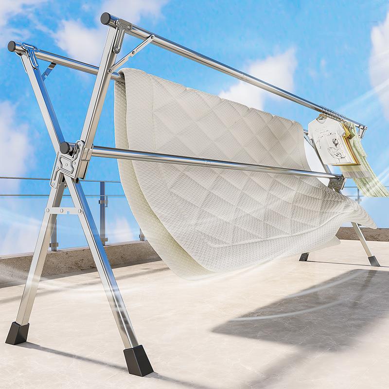 阳台晒被子落地折叠户外凉衣杆室内衣服挂架不锈钢晾衣架可折叠