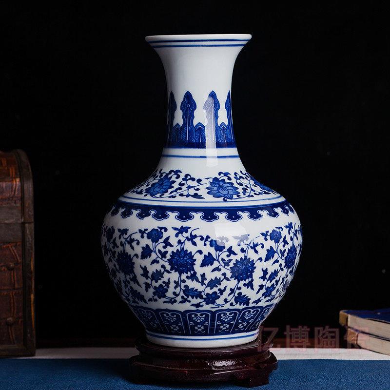 景德镇陶瓷器仿古青花瓷花瓶摆件现代简约客厅装饰插画工艺品