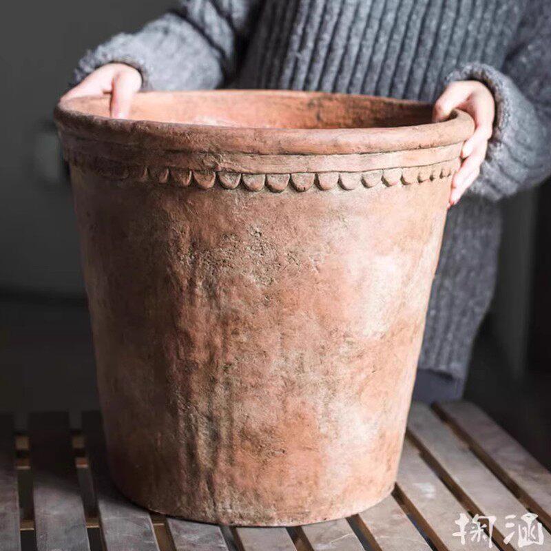 复古仿红陶大花盆仿粗陶土大号水泥非陶瓷花盆大口径阳台户外庭院