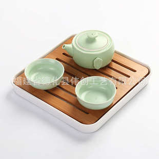 批发定窑亚光釉一壶二杯茶具带茶盘 特价 便携旅行茶具带干泡茶盘