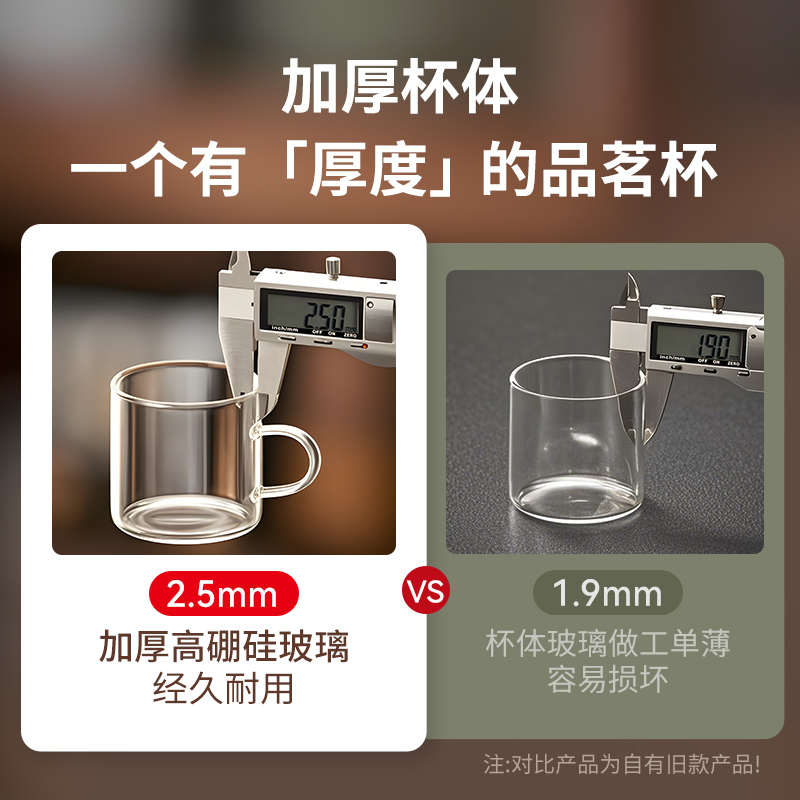 捷安玺玻璃小茶杯耐高温品茗杯带把喝茶杯子家用待客水杯6只套装
