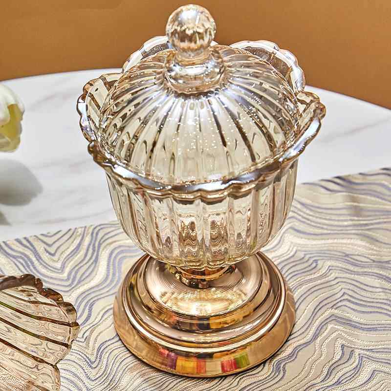 正品奢金色用欧式水晶玻璃糖果干果罐简约家客厅轻茶几水果盘花瓶