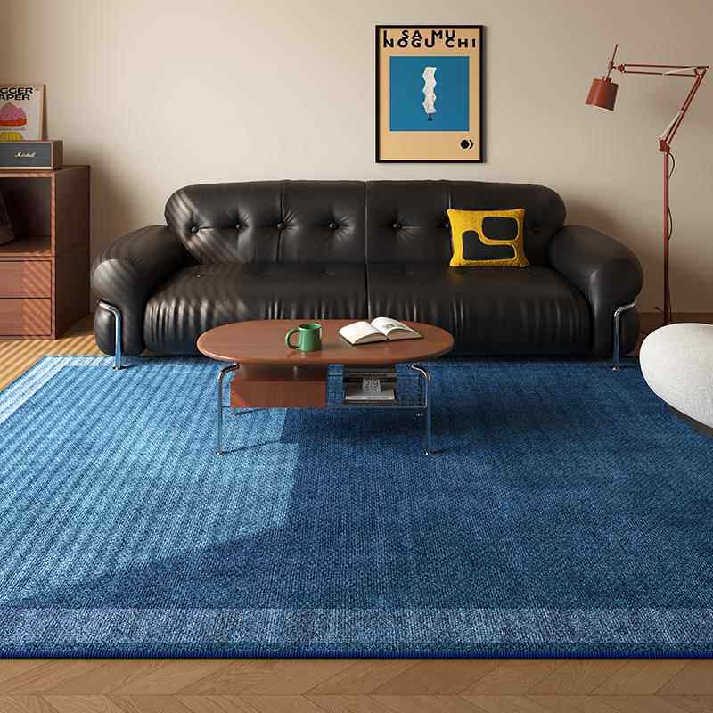 复古蓝色中古风客厅地毯新款轻奢高级感中古风沙发卧室地垫免打理