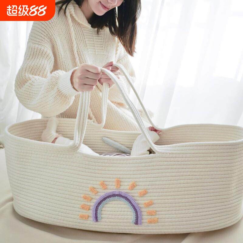 Ins风新款婴儿手提篮外出便携安全收纳篮多功能男女宝宝睡床睡篮
