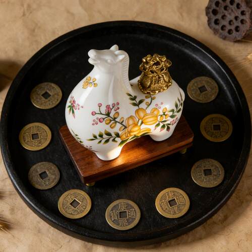 新中式创意马上有钱陶瓷摆件软装家居玄关客厅桌面电视柜装饰品