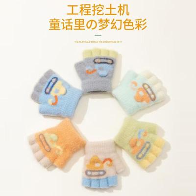 0-3岁小宝宝手套秋冬半指男女婴儿1-2保暖爬行露指半截幼儿童五指