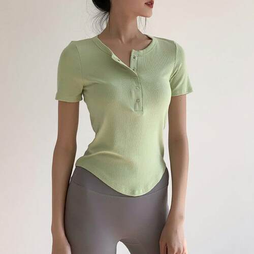 Yoga clothing short sleeved women's slim round neck
