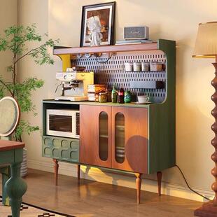 北欧中古餐边复古简约收纳法式一体实木客厅靠墙酒柜厨房储物柜