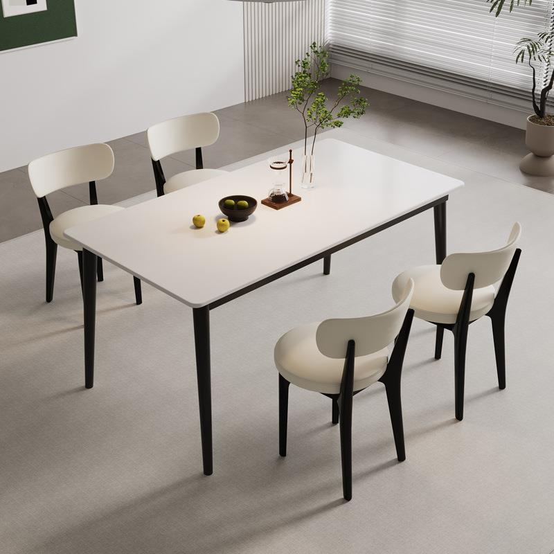 纯白实木岩板餐桌家用小户型轻奢黑白色木饭桌子长方形歺餐桌