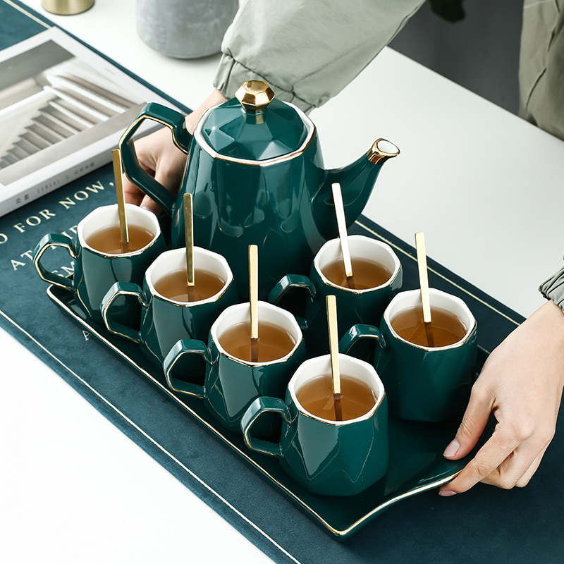 新款北欧泡茶具杯子套装茶杯家用轻奢水杯茶壶花陶瓷水具杯具客厅