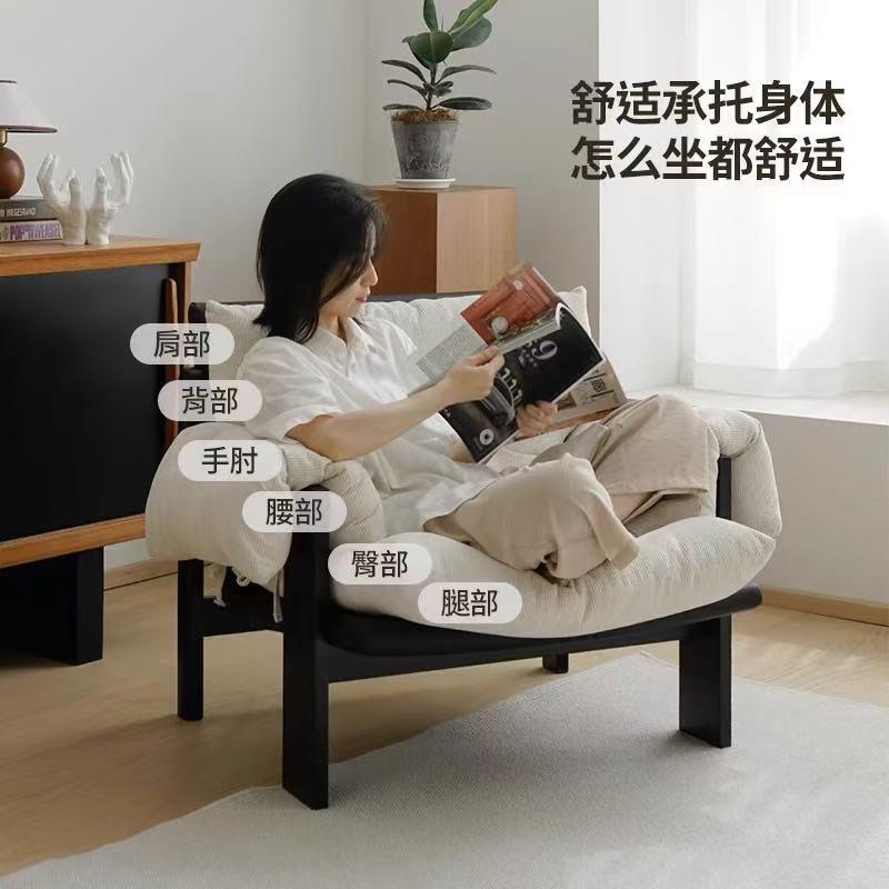 轻法式实木椅田园中古风单人沙发椅复古设计师客厅简约实木休闲椅