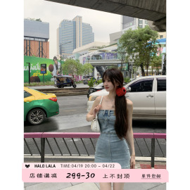 你家辣辣 曼谷辣妹/夏装女蓝色牛仔短裙性感辣妹抹胸连衣裙