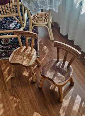 香樟木实儿童学书习子家用靠背椅座椅写字桌椅餐椅小木凳IIY板凳