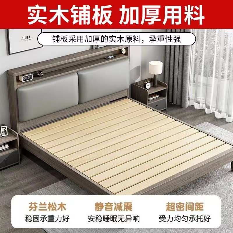 实木床1.8x2米双人床主卧大床家用1.5米小户型木床出租房用1.2m单