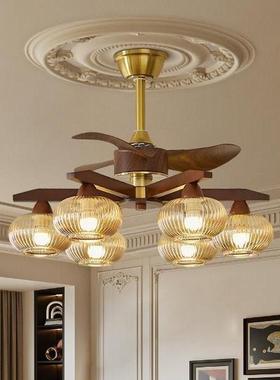 客厅吊扇灯美式古经典大厅主灯轻卧室奢书复房餐厅玻吊璃实RBV木