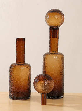 玻璃带工艺摆件软感烛台高级香薰花瓶色料盖子氛围棕色球装批发感