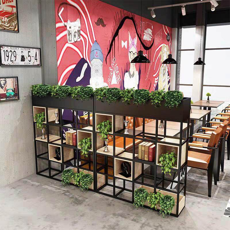 工业风铁艺置物架客厅隔断办公室落地展示架书架实木多层装饰架子