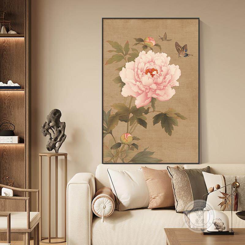 中式牡丹挂画沙发背景墙装饰画客厅高档大气花鸟画宋氏美学餐厅画