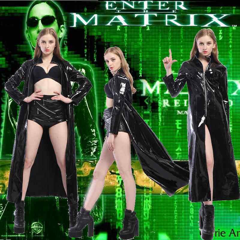 酒吧黑客帝国男女同款PU风衣皮革披风夜场漆皮DS服 派对舞演出服