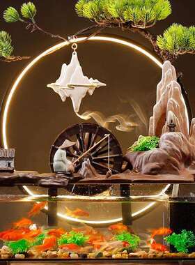 流摆件水循YVG环水招假财缸客厅财喷泉生鱼中式家居山装饰办室桌