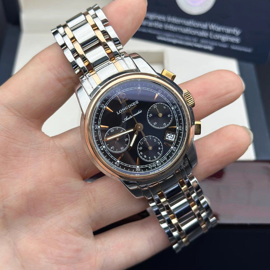 全套[9.8新]浪琴索伊米亚18K金自动机械计时男表L2.753.5.52.7