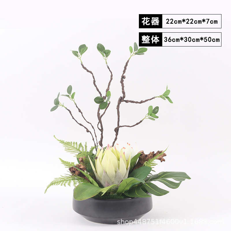 售楼处现代花艺套装花盆摆件花假景玄关样板房中式装饰品仿真摆设