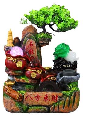 假山流水玉白菜摆件摆设办公室客厅玄关店铺开业1530招财家居