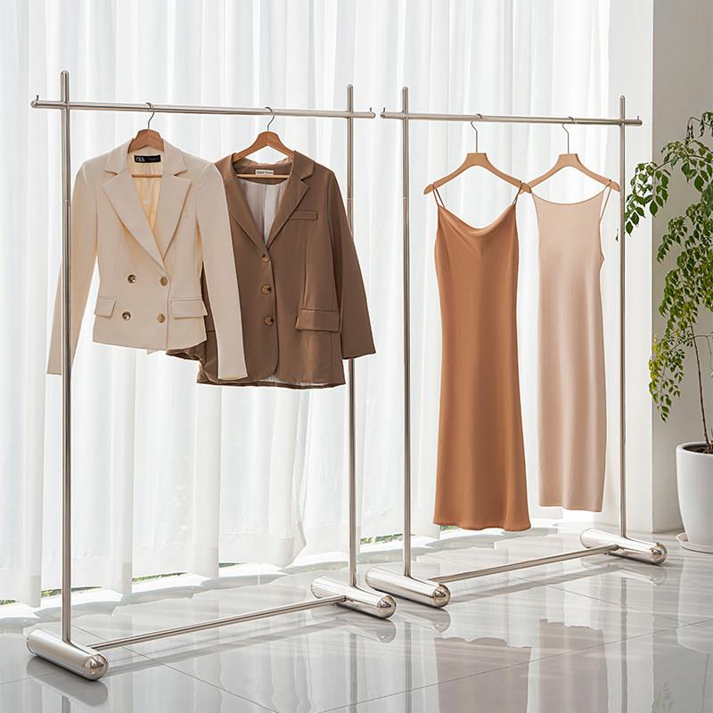 服装店货架展示架女装店货架陈列道具镜面不锈钢简约落地式挂衣架