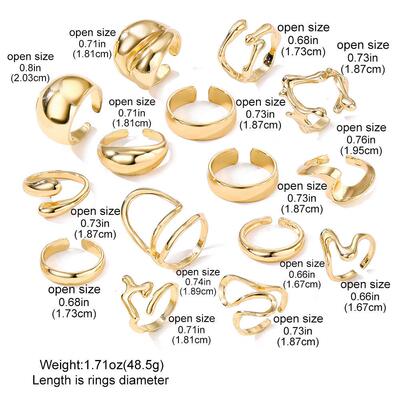 A set of 15 pieces exaggerated gold irregular rings戒指套装