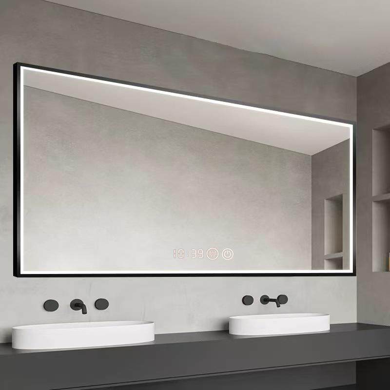 新款简约多功能智能浴室镜金属边框时尚发光防雾灯镜卫生间化妆镜