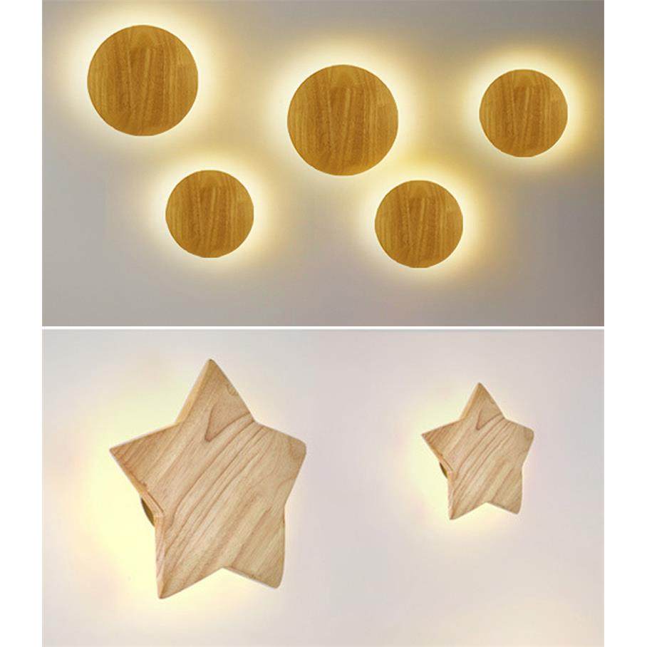 新款实木壁灯创意木艺书房灯日韩式现代led星星儿童墙壁灯装饰灯